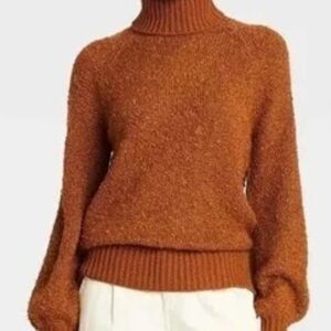 Who What Wear Turtleneck Sweater Brown Fuzzy Knit XS